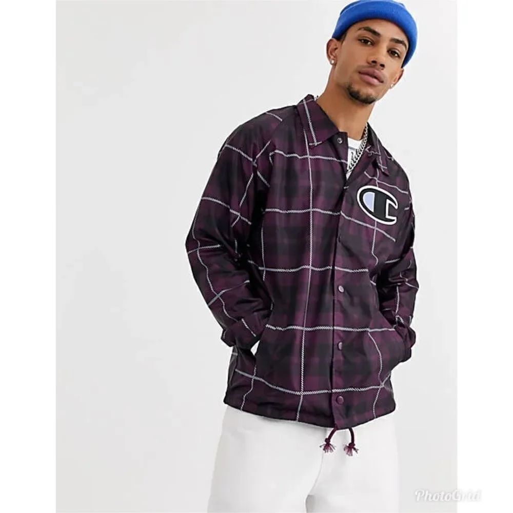 Champion Coaches jacket with ribbed cuffs in plaid purple